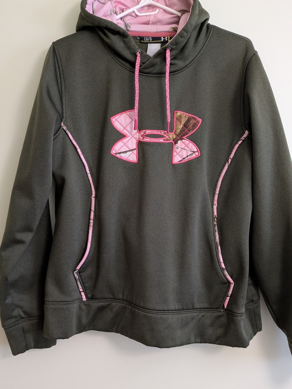 Under Armour Olive Green Pullover Hoodie with Pink Trim